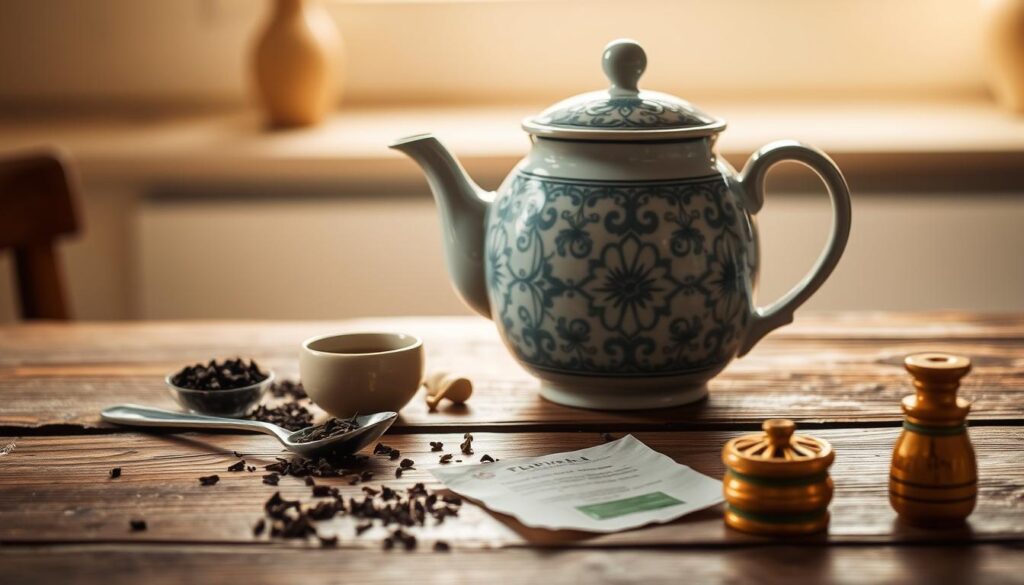 A beautifully lit ceramic tea pot rests on a rustic wooden table, its elegant curves and intricate pattern casting soft, warm shadows across the scene. In the foreground, scattered around the tea pot, are various tea-making accessories like a tea spoon, tea leaves, and a small tea caddy. The background is blurred, allowing the tea pot to be the focal point, with just a hint of a simple, minimalist interior visible. The overall mood is one of cozy, comforting domesticity, inviting the viewer to imagine the process of brewing a soothing cup of tea and caring for this cherished ceramic vessel. A beautifully lit ceramic tea pot rests on a rustic wooden table, its elegant curves and intricate pattern casting soft, warm shadows across the scene. In the foreground, scattered around the tea pot, are various tea-making accessories like a tea spoon, tea leaves, and a small tea caddy. The background is blurred, allowing the tea pot to be the focal point, with just a hint of a simple, minimalist interior visible. The overall mood is one of cozy, comforting domesticity, inviting the viewer to imagine the process of brewing a soothing cup of tea and caring for this cherished ceramic vessel.
