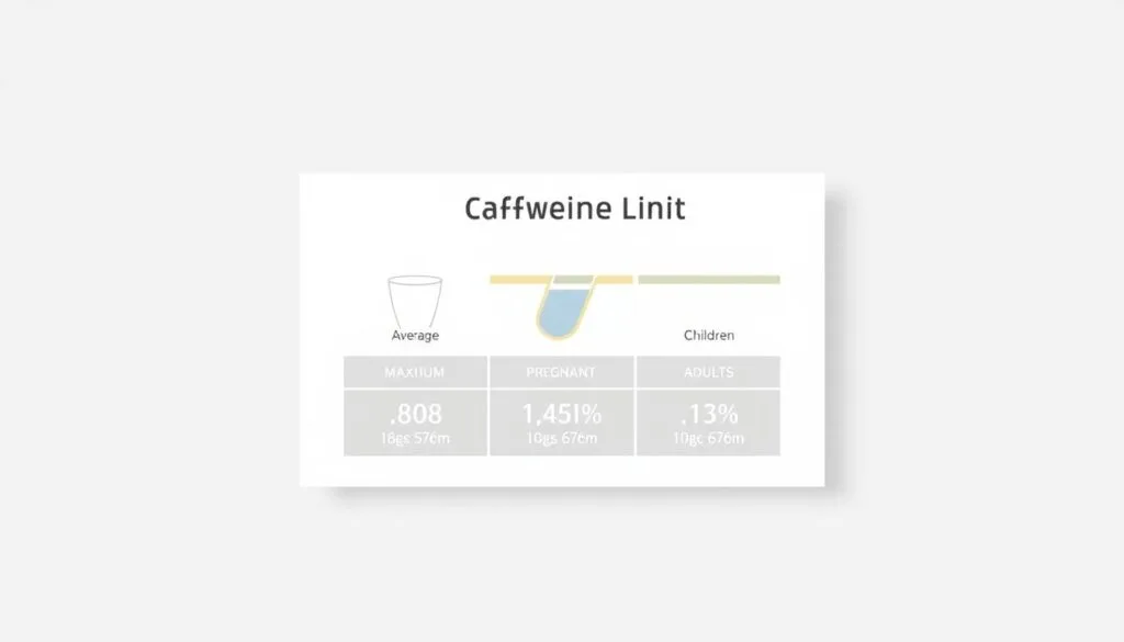 A high-resolution, photorealistic infographic depicting the daily caffeine limits for white tea, presented against a clean, minimalist background. The infographic should feature a clear, data-driven visualization of the recommended caffeine intake levels, with distinct sections highlighting the maximum daily intake for average adults, pregnant women, and children. The design should strike a balance between informative and visually appealing, utilizing a soothing color palette of whites, grays, and soft blues to convey a sense of calm and wellness. The overall composition should be well-balanced, with the infographic elements taking center stage, and the background providing just enough context to situate the content within the broader theme of white tea and its health benefits.